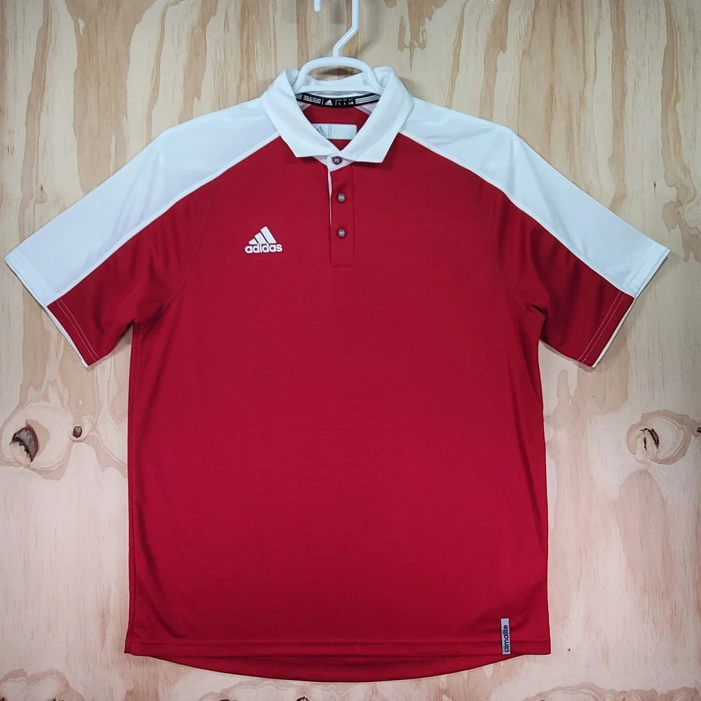 Adidas Polo Shirt Mens L Red White 2 Tone Climalite Golf Athletic 20S001 MINT